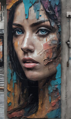a portrait of a woman with a beautiful face painted on the wall of a graffiti. art style painting.a portrait of a woman with a beautiful face painted on the wall of a graffiti. art style painting.the