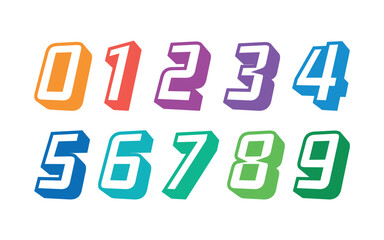 3d colorful 0-9 numbers on white background. 3d vector numbers 0-9
