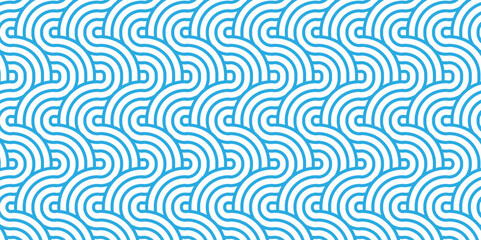 Seamless geometric ocean spiral pattern and abstract circle wave lines. blue seamless tile stripe geomatics overlapping create retro square line backdrop pattern background. Overlapping Pattern.