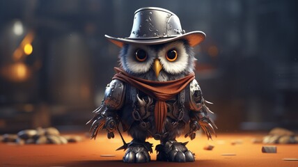 A robotic owl is as dreamy as a hat and boots fantasy Ai generated art