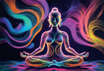 yoga pose with meditation yoga pose with meditation yoga meditation in neon style