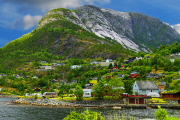 The Eidfjord is the easternmost arm of the Hardangerfjord in the Fylke Vestland in Norway. The...