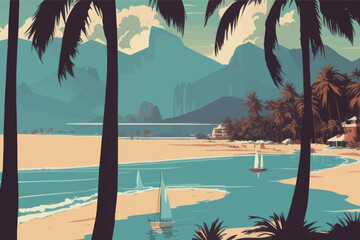 vector illustration of beautiful sunset background vector illustration of beautiful sunset backgrounds tropical beach and sea.