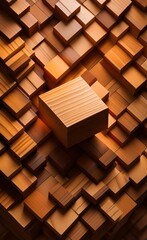3d illustration. Wooden Square on a background of wood. Mosaic, geometric shape with wood texture for interior and wall tile design. render, Generative AI