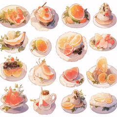 fruit dessert drink watercolor warm color