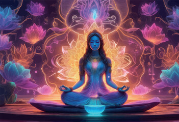 illustration of a beautiful woman in lotus pose illustration of a beautiful woman in lotus pose illustration of lotus in lotus position. yoga meditation