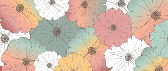 Multicolored floral vector background with delicate gradient flowers. Background for decor, wallpaper, covers, cards and presentations.