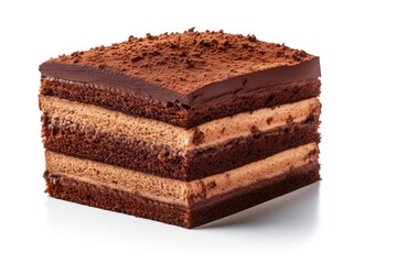 Delicious Chocolate Cake with Decadent Frosting on a Classic White Background Created With Generative AI Technology