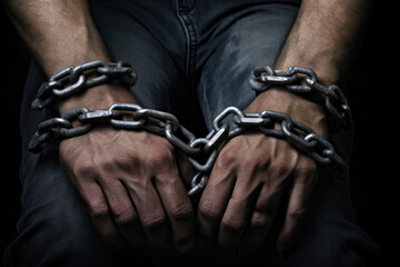 Prisoner's hands tightly shackled, depicting the harsh reality of incarceration and the loss of freedom