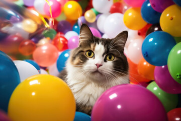 Fototapeta na wymiar Embraced by the celebratory New Year aura, a cat enjoys the festive surroundings with delight