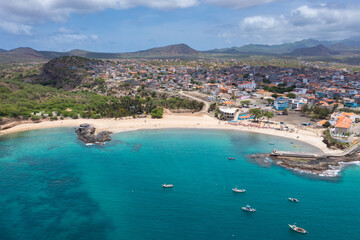 Aerial view of Tarrafal beach in Santiago island in Cape Verde - Cabo Verde - 669168024