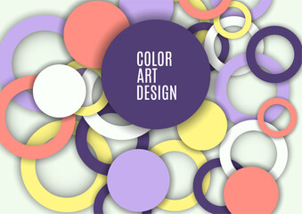Colorful geometric abstract background. Overlapping colorful circles and rings. Modern elegance, bright fashion background. Brochure and banner template. Vector