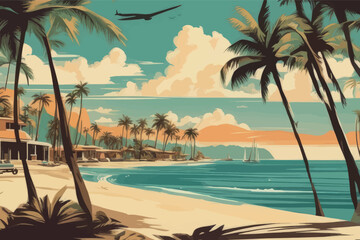 Fototapeta na wymiar tropical beach with a beautiful palm trees tropical beach with a beautiful palm trees tropical beach and palm trees in summer time, palm trees and ocean.