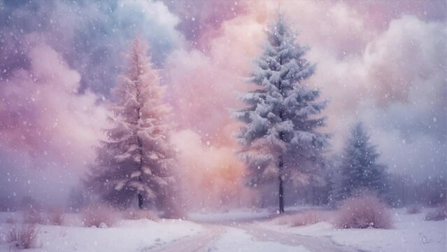 Animated Snowy Winter Landscape with Christmas Trees 