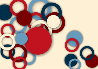 Colorful geometric abstract background. Overlapping colorful circles and rings. Modern elegance, bright fashion background. Brochure and banner template. Vector