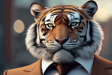 a tiger with a white shirt tiger with a white shirt portrait of a tiger. 3d illustration