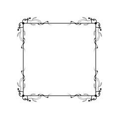 Abstract Black Simple Line Square With Leaf Leaves Frame Flowers Doodle Outline Element Vector Design Style Sketch Isolated Illustration For Wedding And Banner