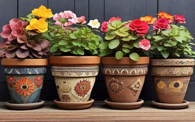 flower plants on garden pots