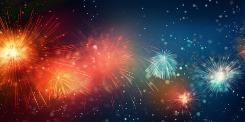 Fototapeta premium Abstract illustration of fireworks on black background. 