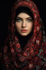 A woman wearing a red and black scarf. This versatile image can be used to depict fashion, winter attire, or accessories