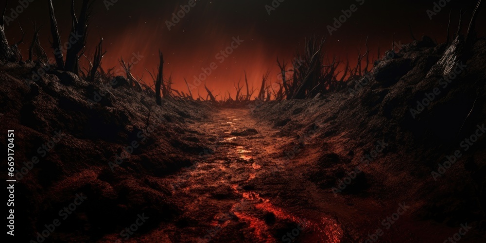 Aufkleber a picture of a dirt path leading into the distance with a red light shining in the distance. this im