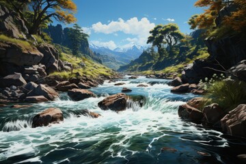 scenery of a river flowing down a mountain