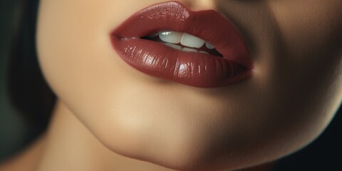 A close-up shot of a woman's lips adorned with vibrant red lipstick. Perfect for beauty and fashion-related projects.