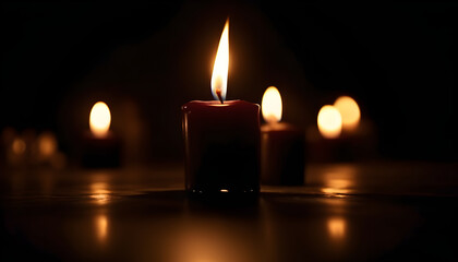 candle light in the middle of a dark room with no people fire makes different figures dark shadows on the background  style