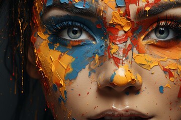 a woman's face with paint. Bodyart