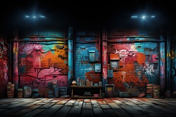 old brick wall with graffiti - Powered by Adobe