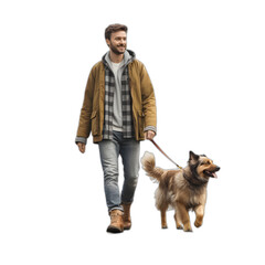 Walking a dog in the park isolated on transparent or white background, png - obrazy, fototapety, plakaty