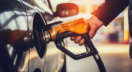 Fueling Up: Hand Refilling Vehicle with Gasoline. Generative ai