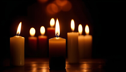 candle light in the middle of a dark room with no people fire makes different figures dark shadows on the background  style