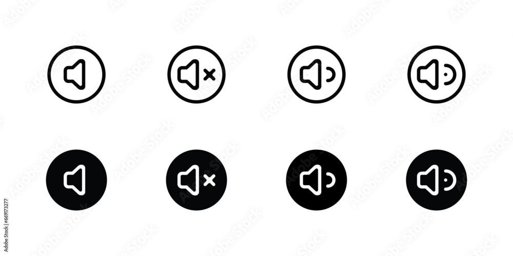 Poster speaker icon set. volume icon vector. loudspeaker icon vector. mute and unmute volume sound flat vec