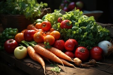 fruits and vegetables in an autumn market