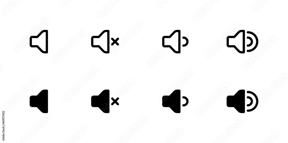 Poster speaker icon set. volume icon vector. loudspeaker icon vector. mute and unmute volume sound flat vec