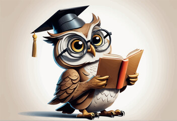 illustration of an owl reading a book with graduation cap on the background of a stack of books illustration of an owl reading a book with graduation cap on the background of a stack of books cute owl