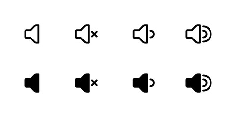 Speaker icon set. volume icon vector. loudspeaker icon vector. Mute and unmute volume sound flat vector icons for video apps and websites