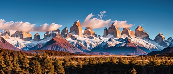 Peaks of the Chilean mountains with ice, Patagonia, generative ai.