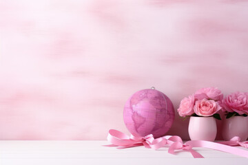 Ribbon and accessories on pastel background with copy space