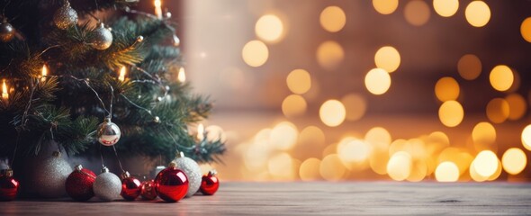 Fototapeta na wymiar Christmas tree on blurred sparkling background