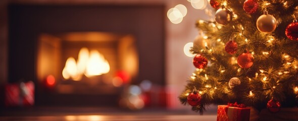 Fototapeta na wymiar Christmas tree on blurred sparkling background