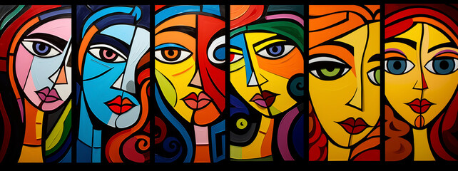 COLORFUL ARTISTIC GRAFFITI OF WOMEN IN CUBIST AND POP ART STYLE. legal AI