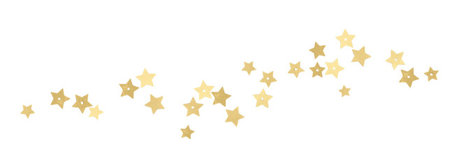Scattered golden stars isolated on white or transparent background