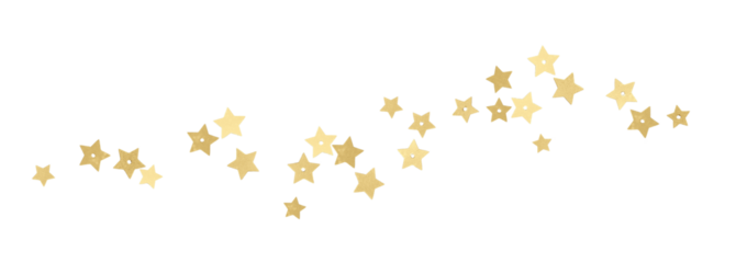 Scattered golden stars isolated on white or transparent background