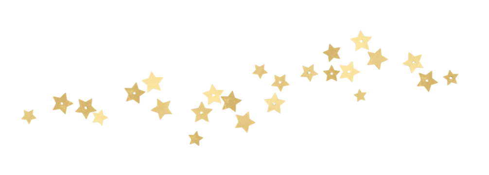Scattered golden stars isolated on white or transparent background
