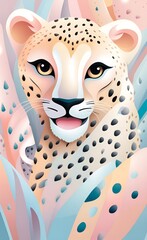 Cheetah animal abstract wallpaper in pastel colors generative ai, Generative AI