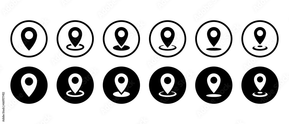 Aufkleber navigation pin icon vector set collection. location marker sign symbol in circle line