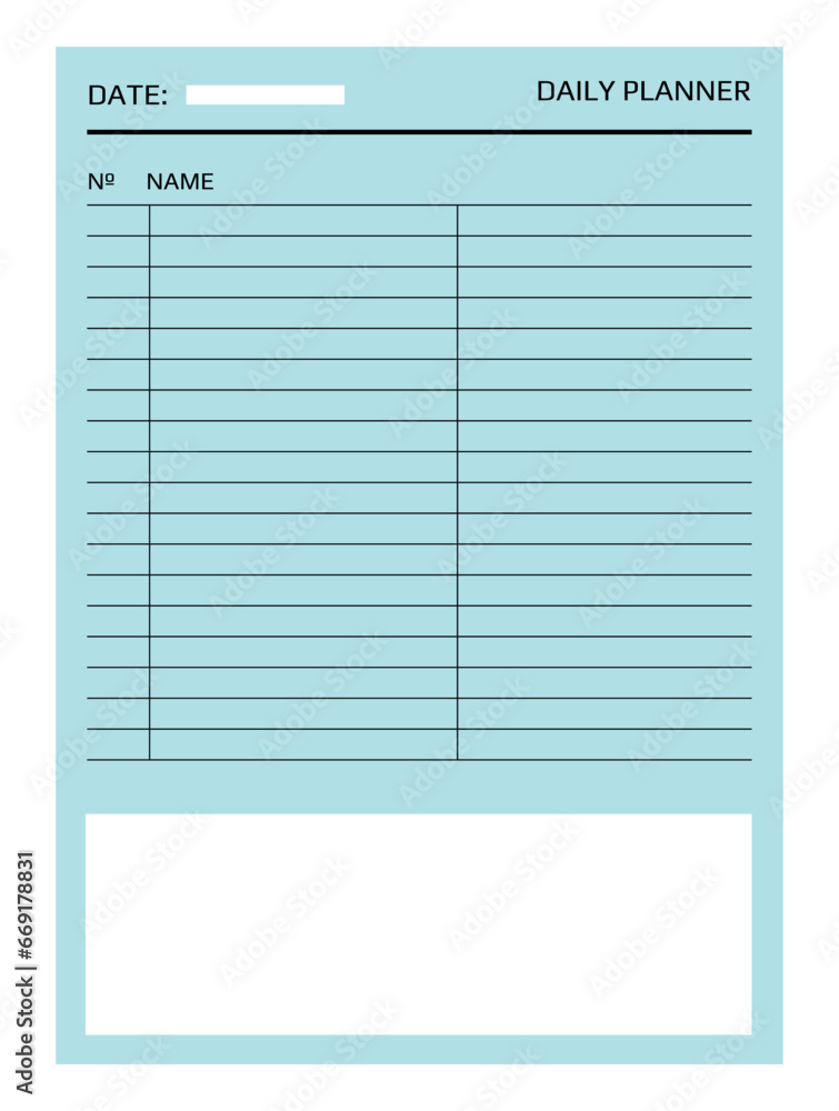 Poster planner page. daily plan. blank paper sheet. office schedule for tasks planning. business stationery