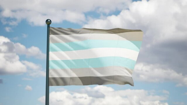 Demiboy pride flag. Pride lgbtqi+ flag flutters on the wind . Cloudy sky background